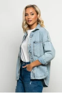 Jean jacket ασύμμετρο με μεγάλες τσέπες μπλε ανοιχτό