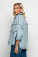 Jean jacket ασύμμετρο με μεγάλες τσέπες μπλε ανοιχτό
