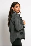 Jean jacket ασύμμετρο με τσέπες και φθορές ανθρακί
