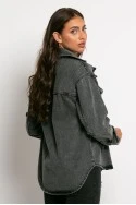 Jean jacket ασύμμετρο με τσέπες και φθορές ανθρακί