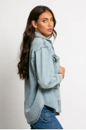 Jean jacket ασύμμετρο με τσέπες μπλε ανοιχτό Jean jacket ασύμμετρο με τσέπες μπλε ανοιχτό