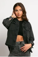 Jean jacket ασύμμετρο με τσέπες μαύρο
