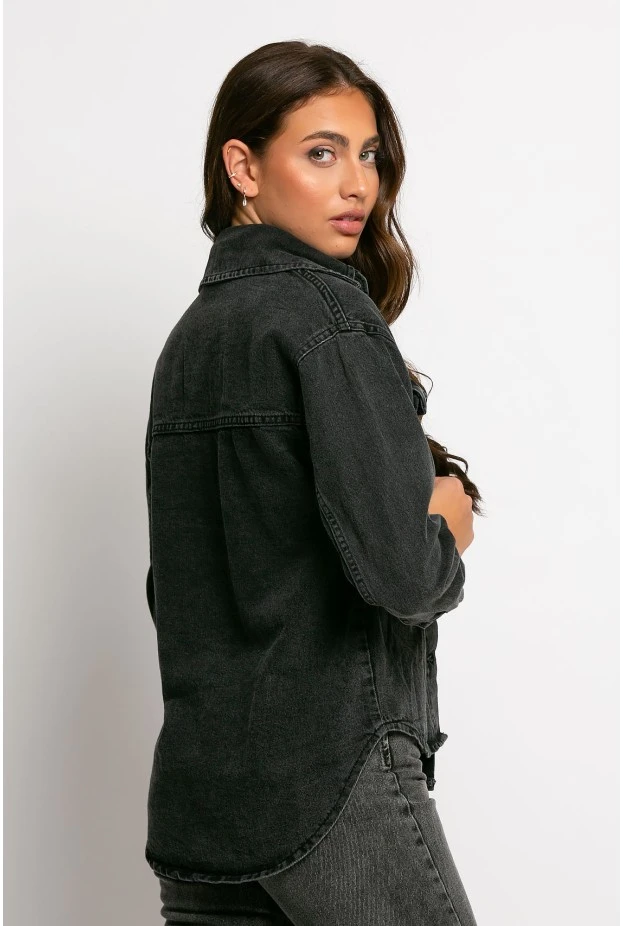Jean jacket ασύμμετρο με τσέπες μαύρο