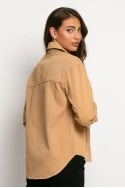 Jean jacket λεπτό ασύμμετρο με τσέπες μπεζ σκούρο Jean jacket λεπτό ασύμμετρο με τσέπες μπεζ σκούρο