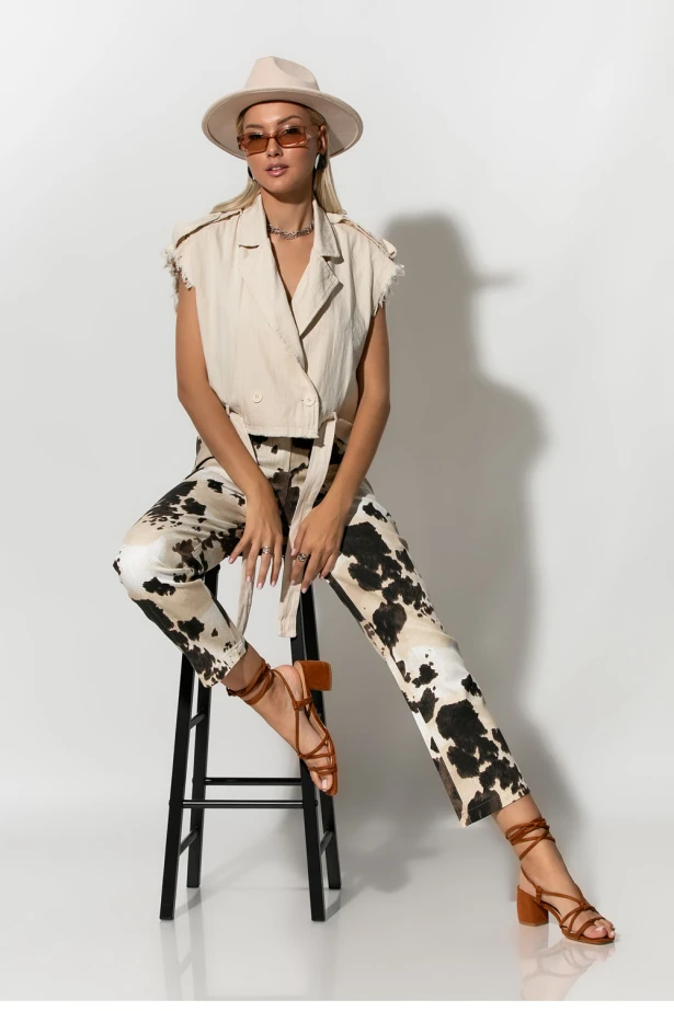 Wild safari vest με ζώνη μπεζ