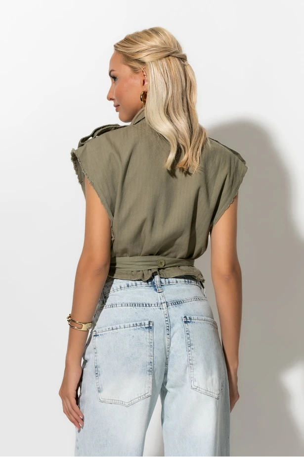 Wild safari vest με ζώνη χακί