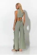 Γιλέκο cropped με άνοιγμα και δέσιμο πίσω χακί Γιλέκο cropped με άνοιγμα και δέσιμο πίσω χακί