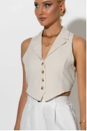 Γιλέκο cropped με άνοιγμα και δέσιμο πίσω μπεζ Γιλέκο cropped με άνοιγμα και δέσιμο πίσω μπεζ