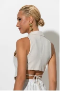 Γιλέκο cropped με άνοιγμα και δέσιμο πίσω μπεζ Γιλέκο cropped με άνοιγμα και δέσιμο πίσω μπεζ