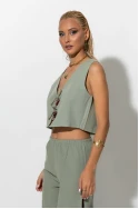 Γιλέκο cropped με χάντρες στο δέσιμο χακί