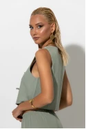 Γιλέκο cropped με χάντρες στο δέσιμο χακί