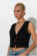 Γιλέκο cropped με χάντρες στο δέσιμο μαύρο