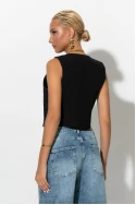 Γιλέκο cropped με χάντρες στο δέσιμο μαύρο