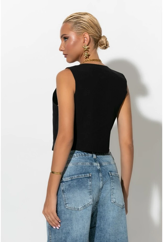 Γιλέκο cropped με χάντρες στο δέσιμο μαύρο