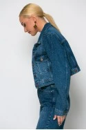 Cropped jean jacket με στρας μπλε