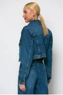 Cropped jean jacket με στρας μπλε