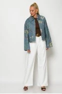 Jean jacket floral με τσέπες μπλε
