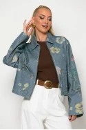 Jean jacket floral με τσέπες μπλε