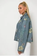 Jean jacket floral με τσέπες μπλε