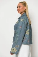 Jean jacket floral με τσέπες μπλε