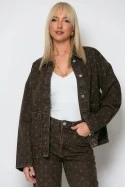 Jean jacket πουά με καμπάνα μανίκια καφέ