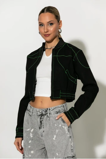 Jean jacket με λεπτομέρεια γαζιά μπλε ντένιμ