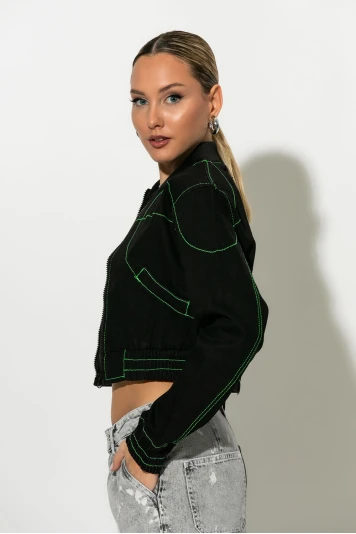 Jean jacket με λεπτομέρεια γαζιά μπλε ντένιμ