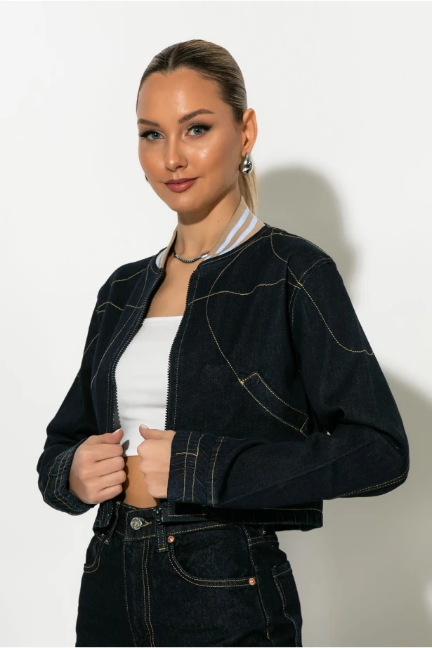Jean jacket με λεπτομέρεια γαζιά μπλε ντένιμ Jean jacket με λεπτομέρεια γαζιά μπλε ντένιμ