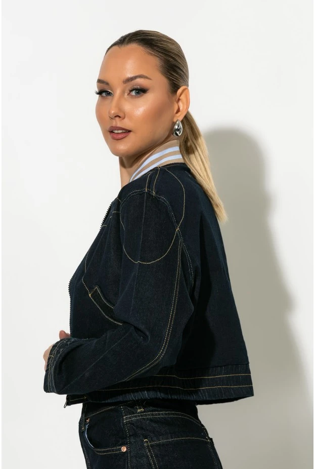 Jean jacket με λεπτομέρεια γαζιά μπλε ντένιμ
