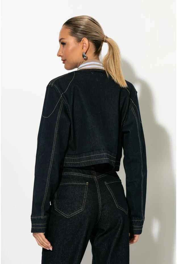 Jean jacket με λεπτομέρεια γαζιά μπλε ντένιμ