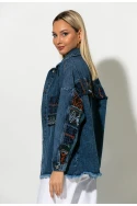 Jean jacket με boho κεντήματα και τσέπες μπλε Jean jacket με boho κεντήματα και τσέπες μπλε