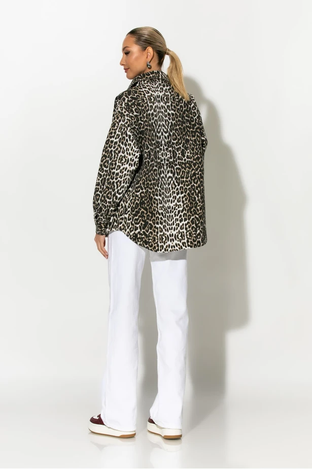 Jean jacket leopard print με τσέπες καφέ Jean jacket leopard print με τσέπες καφέ