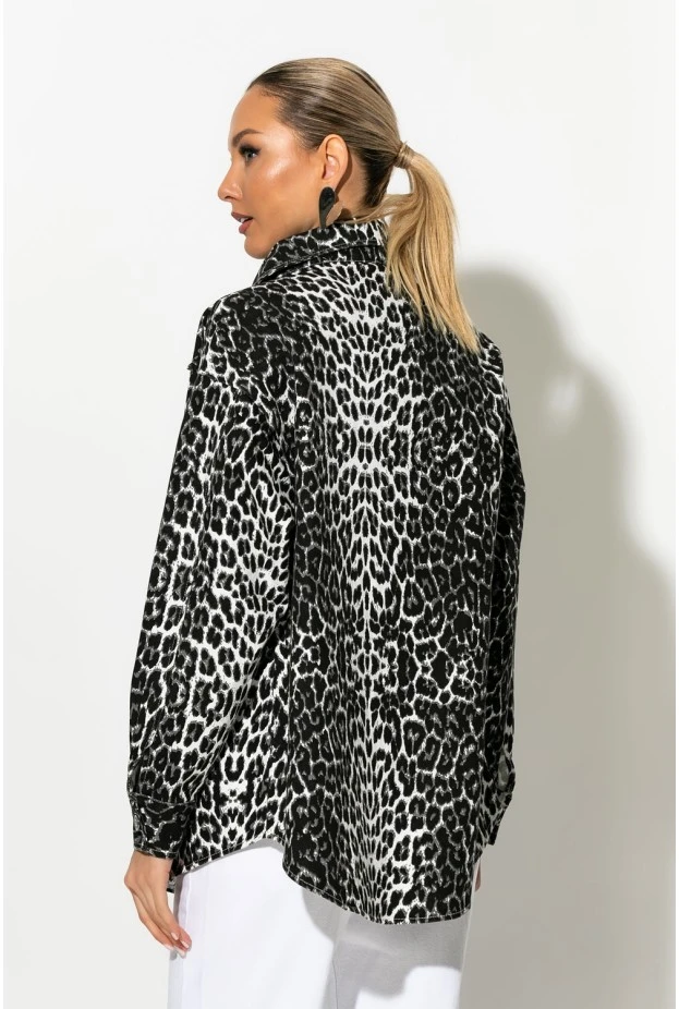 Jean jacket leopard print με τσέπες μαύρο