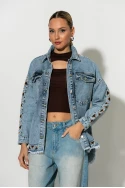 Jean jacket με boho κεντήματα και ξέφτια μπλε ανοιχτό Jean jacket με boho κεντήματα και ξέφτια μπλε ανοιχτό