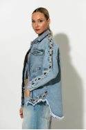 Jean jacket με boho κεντήματα και ξέφτια μπλε ανοιχτό Jean jacket με boho κεντήματα και ξέφτια μπλε ανοιχτό