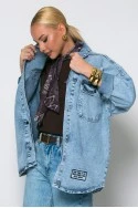 Jean jacket με φθορές και patches μπλε