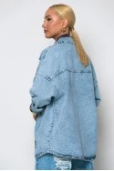Jean jacket με φθορές και patches μπλε