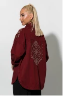 Jean jacket με boho κεντήματα μπορντό