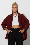 Jean jacket με boho κεντήματα μπορντό