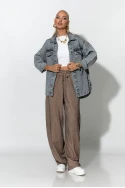 Jean jacket με boho κεντήματα γκρι