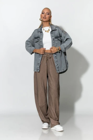 Jean jacket με boho κεντήματα μπορντό