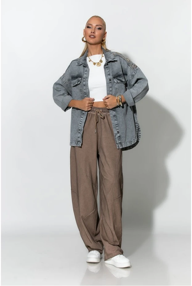 Jean jacket με boho κεντήματα γκρι
