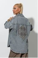Jean jacket με boho κεντήματα γκρι