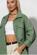 Jean jacket με boho κεντήματα χακί