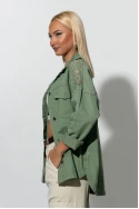 Jean jacket με boho κεντήματα χακί