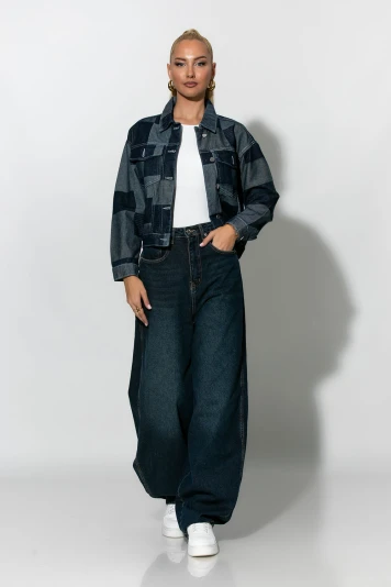 Jean jacket patchwork μπλε ντένιμ