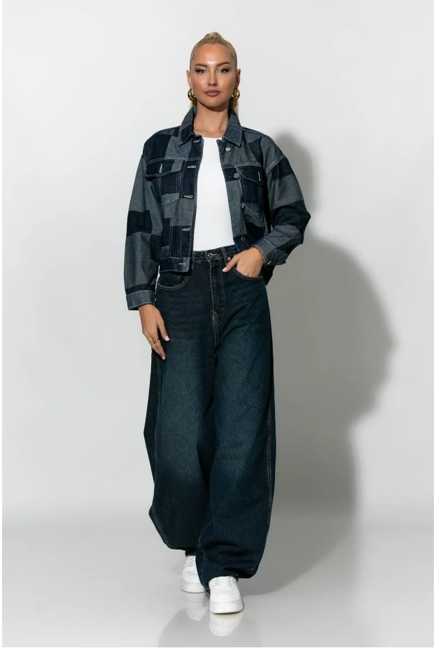 Jean jacket patchwork μπλε ντένιμ