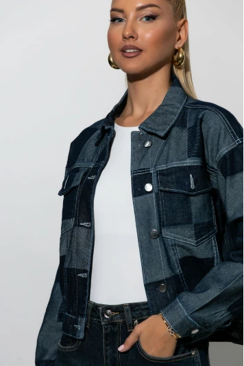 Jean jacket patchwork μπλε ντένιμ