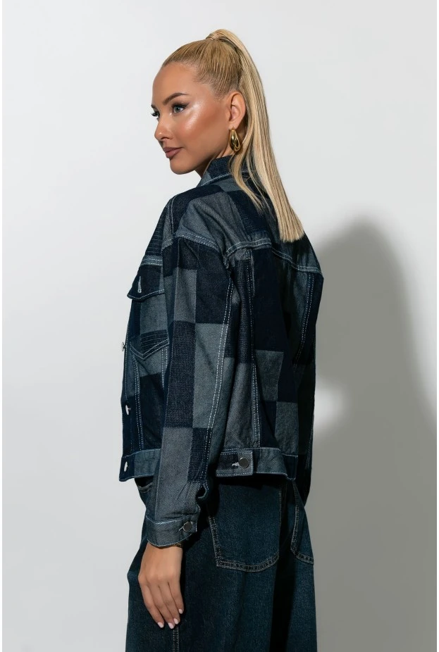 Jean jacket patchwork μπλε ντένιμ