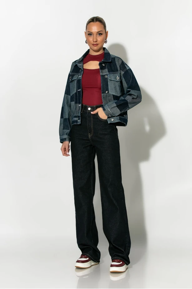 Jean jacket patchwork μπλε ντένιμ Jean jacket patchwork μπλε ντένιμ